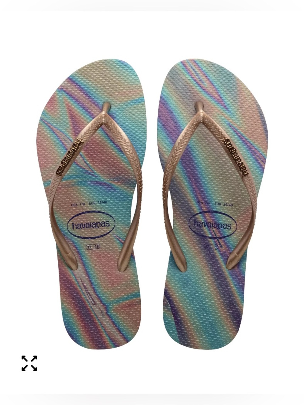 Havaianas Slim Iridescent Flip Flops Oil Slick Rainbow Metallic Thong Sandals